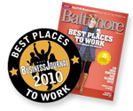 Baltimore Business Journal and Baltimore magazine Best Places To Work 2010